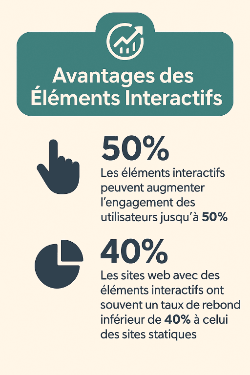 15 Les sites web avec des éléments interactifs ont souvent un taux de rebond inférieur de 40% à celui des sites statiques